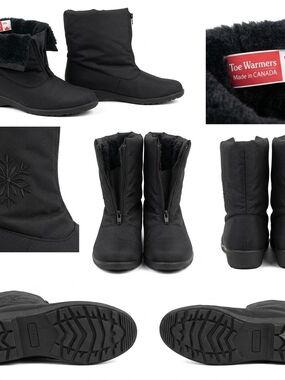 Toe Warmers Canada Black Mid-Calf Winter Boots, Waterproof Winter Boots Size 9M